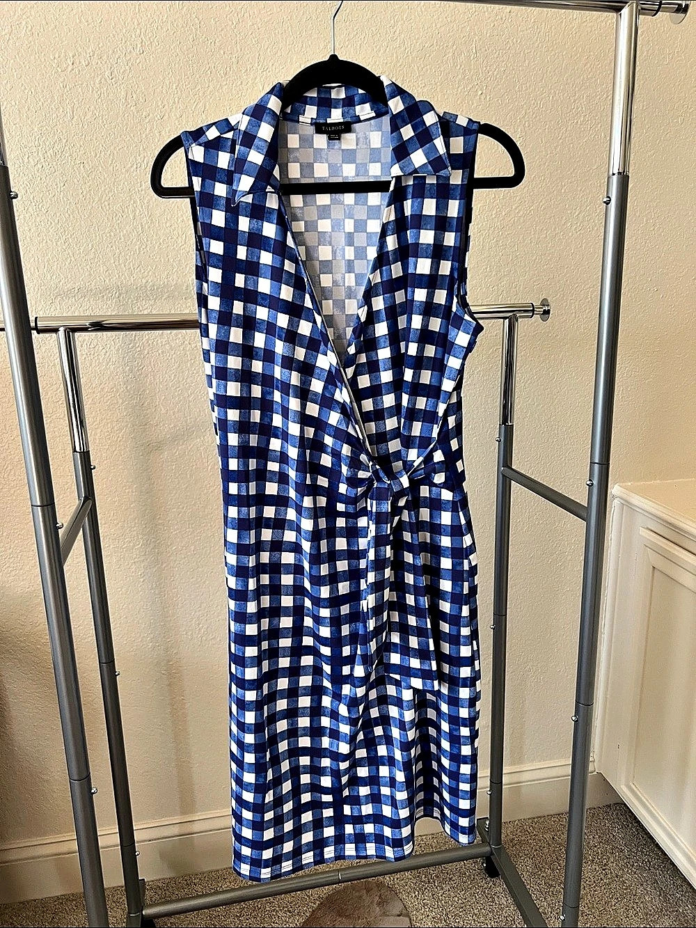 Talbots Blue and White Gingham Wrap Dress Size Small